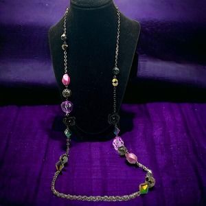 Purple Mixed Media Gun Metal Beaded Necklace!